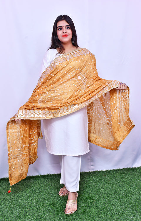 Fashionable Women's Golden Bandhej Dupatta/Chunni For Casual, Party (D18)