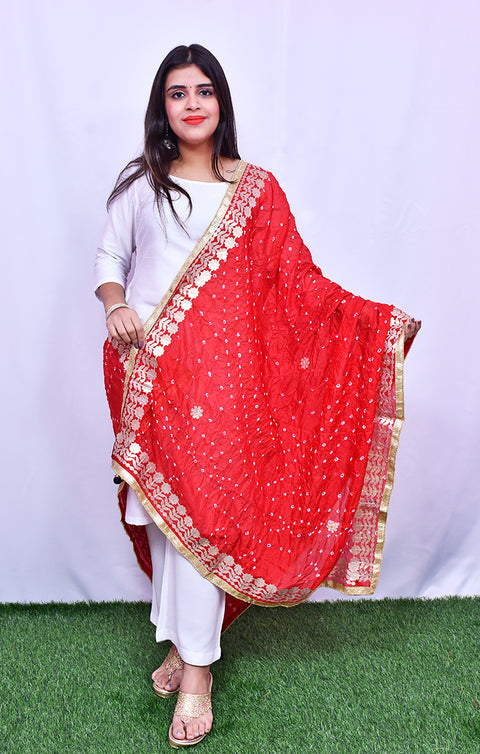 Fashionable Women's Red Bandhej Dupatta/Chunni For Casual, Party (D19)