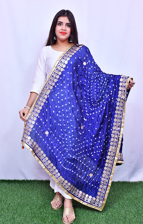 Fashionable Women's Navy Blue Bandhej Dupatta/Chunni For Casual, Party (D25)