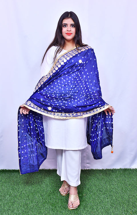Fashionable Women's Navy Blue Bandhej Dupatta/Chunni For Casual, Party (D25)