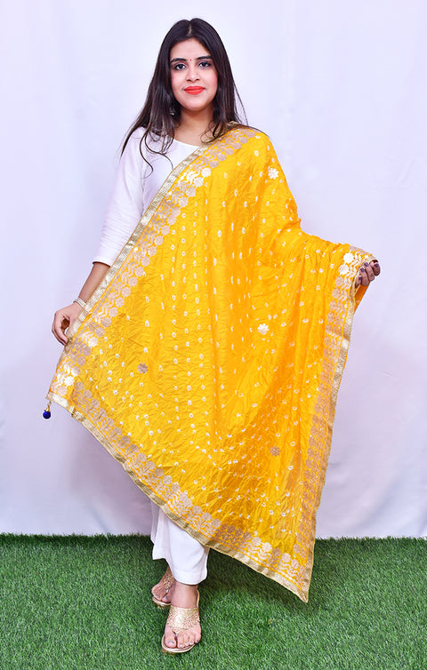 Fashionable Women's Yellow Bandhej Dupatta/Chunni For Casual, Party (D28)