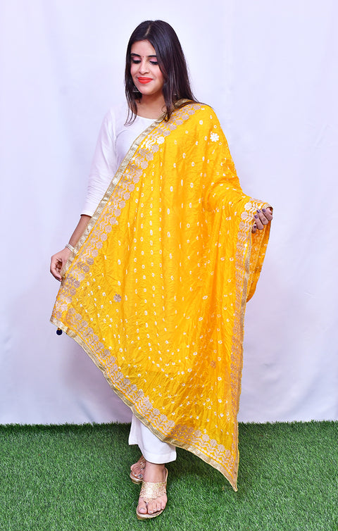 Fashionable Women's Yellow Bandhej Dupatta/Chunni For Casual, Party (D28)