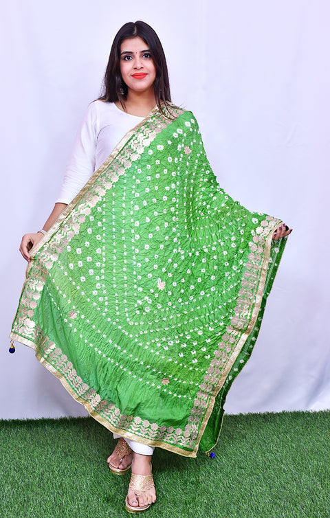 Fashionable Women's Green Bandhej Dupatta/Chunni For Casual, Party (D27)