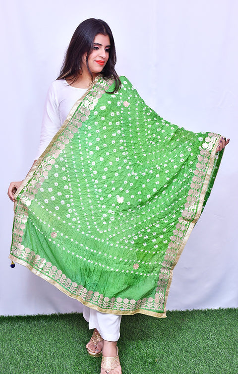 Fashionable Women's Green Bandhej Dupatta/Chunni For Casual, Party (D27)