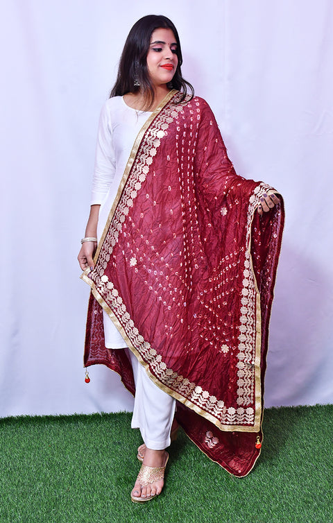 Fashionable Women's Maroon Bandhej Dupatta/Chunni For Casual, Party (D29)
