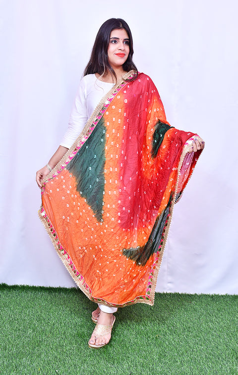 Fashionable Women's Orange Bandhej Dupatta/Chunni For Casual, Party (D31)
