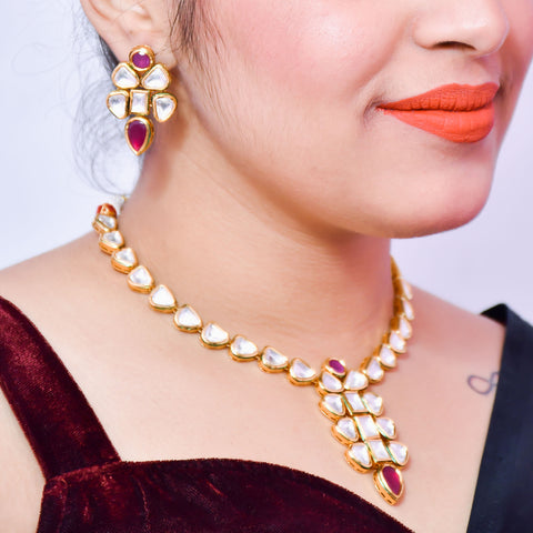 Designer Royal Kundan & Ruby Necklace with Earrings (D568)