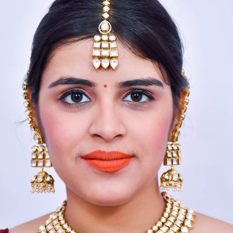 Designer Royal Kundan Necklace with Kanauti Earrings & Mangtikka (D595)