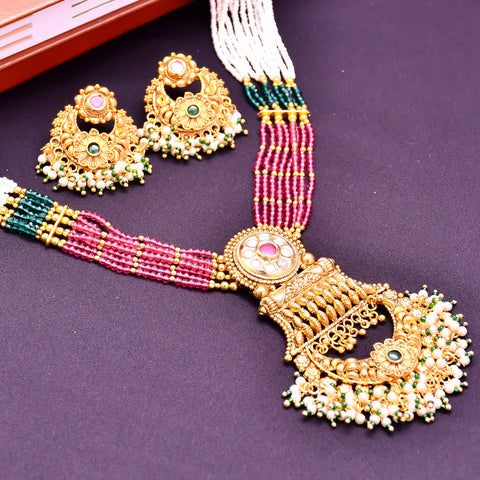 Designer Gold Plated Royal Kundan Multi Color Beads Pendant Set (D626)
