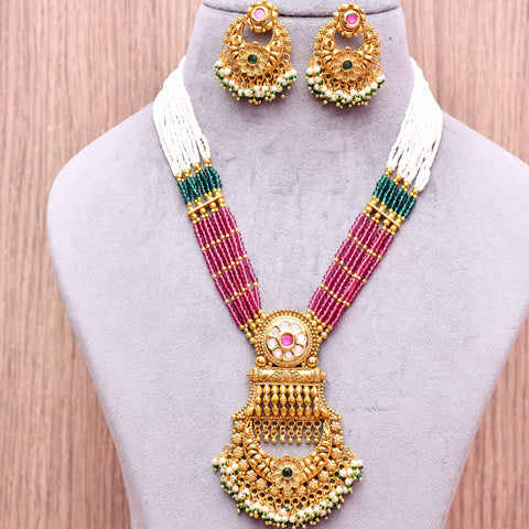 Designer Gold Plated Royal Kundan Multi Color Beads Pendant Set (D626)