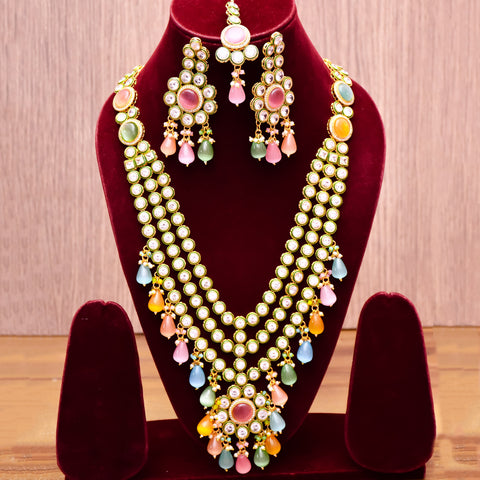 Multiple Line Kundan With Multi Color Stone Long Necklace (D623)
