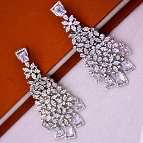 White Color American Diamond Contemporary Earrings (E611)