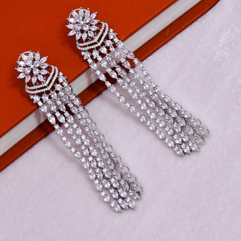 Symmetrical Long American Diamond White Danglers Earrings For Women And Girls (E607)
