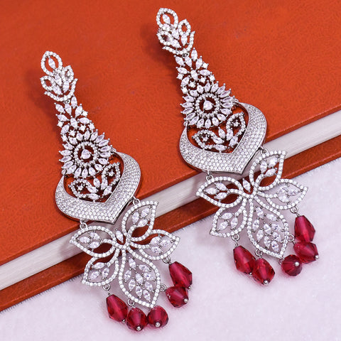 Designer White & Ruby American Diamond Earrings (E614)