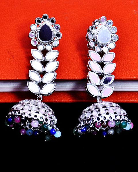 Traditional Style Oxidized Mirror Work Jhumki With Multi Color Beads for Casual Party (E629)