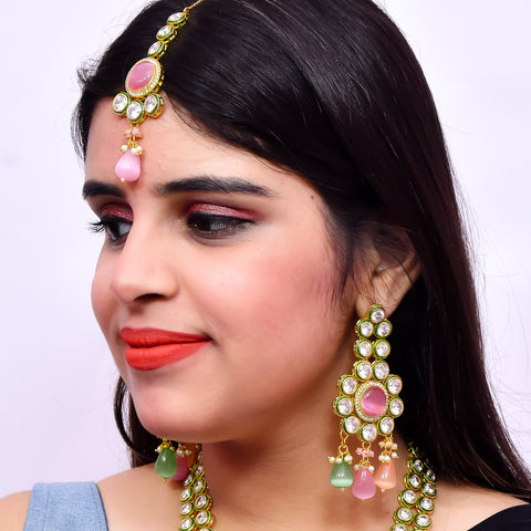 Multiple Line Kundan With Multi Color Stone Long Necklace (D623)