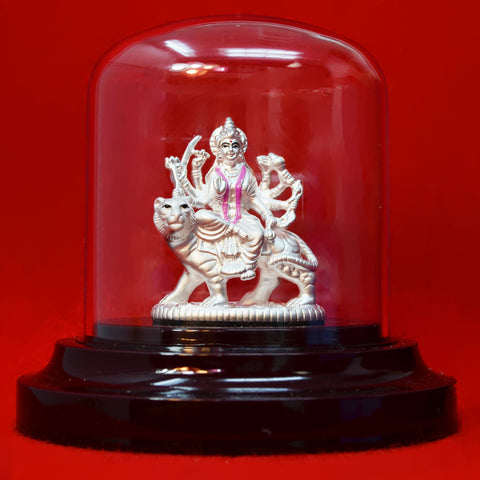 999 Pure Silver Durga Mata in Oval with Garland - PAAIE