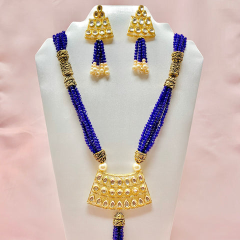 Jadau Kundan Royal Blue Semi Precious beads necklace - PAAIE