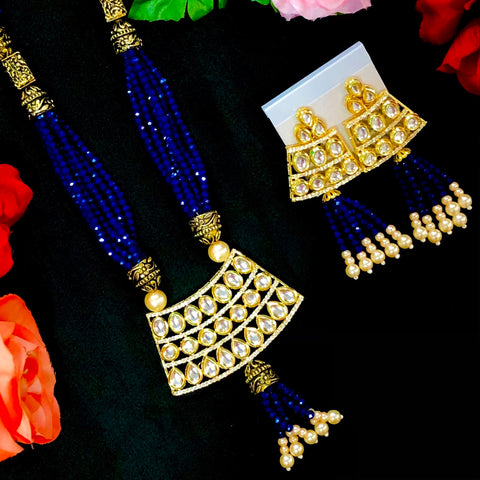 Jadau Kundan Royal Blue Semi Precious beads necklace - PAAIE