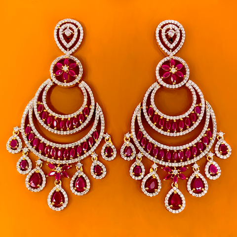 American Diamond Chandbali Ruby Earrings - PAAIE