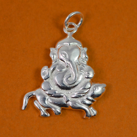 925 Ganesha with Mouse Silver Pendant (Design 11) - PAAIE