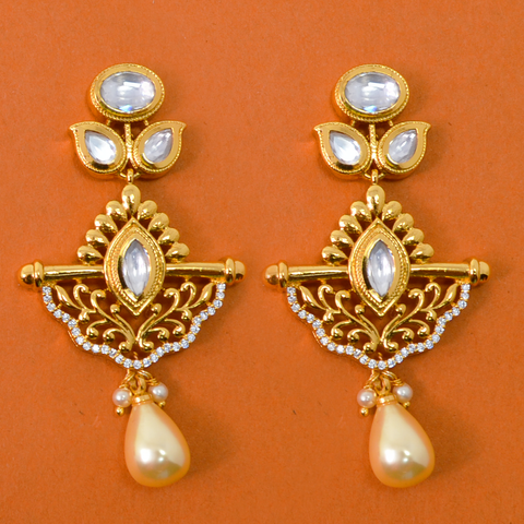 Gold Plated Kundan Earrings (Design 12) - PAAIE