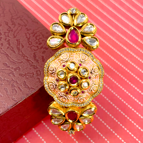 Gold Plated Kundan Openable Bracelet (Design 12) - PAAIE