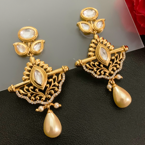 Gold Plated Kundan Earrings (Design 12) - PAAIE