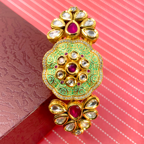 Gold Plated Kundan Openable Bracelet (Design 13) - PAAIE
