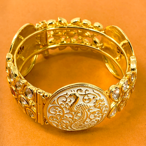 Gold Plated Kundan Openable Bracelet (Design 16) - PAAIE