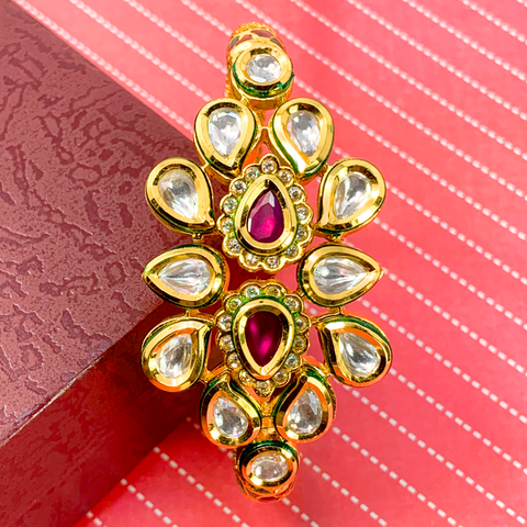 Gold Plated Kundan Openable Bracelet (Design 19) - PAAIE