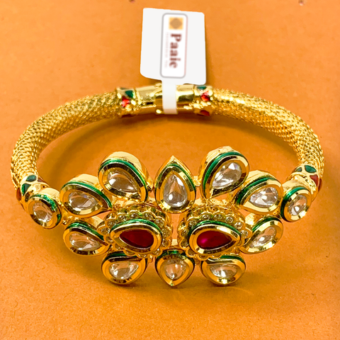 Gold Plated Kundan Openable Bracelet (Design 19) - PAAIE
