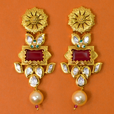 Gold Plated Kundan Earrings (Design 19) - PAAIE