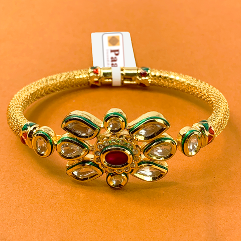 Gold Plated Kundan Openable Bracelet (Design 20) - PAAIE
