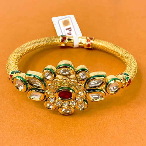 Gold Plated Kundan Openable Bracelet (Design 21) - PAAIE