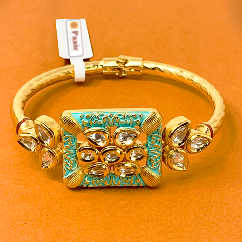 Gold Plated Kundan Openable Bracelet (Design 22) - PAAIE