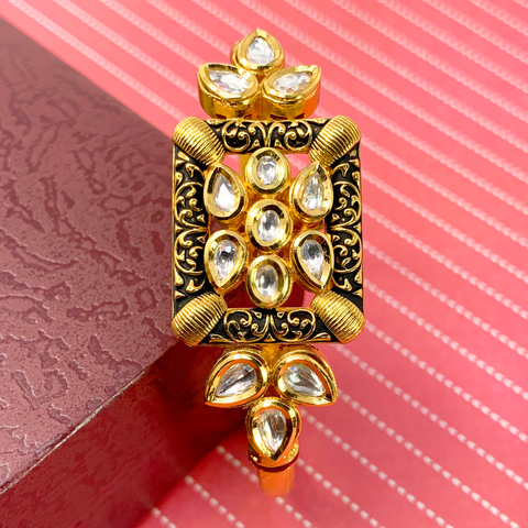 Gold Plated Kundan Openable Bracelet (Design 25) - PAAIE