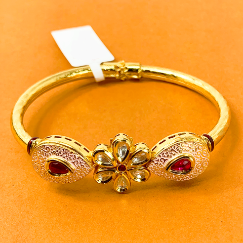 Gold Plated Kundan Openable Bracelet (Design 27) - PAAIE