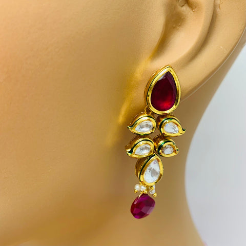 Designer Gold Plated  Royal Kundan & Ruby Necklace with Earrings (D366)