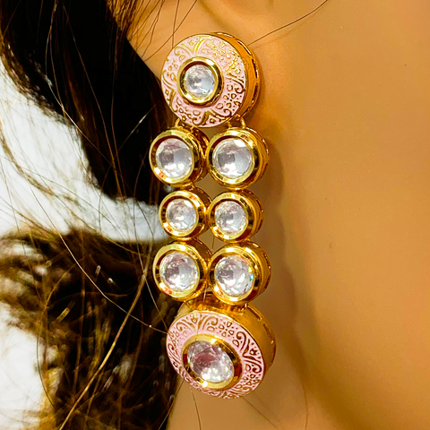 Gold Plated Double line Baby Pink Kundan Set - PAAIE