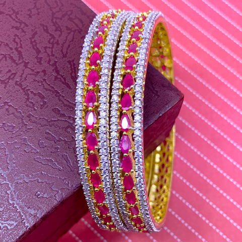 American Diamond and Semi-Precious Ruby Bangles (Design 40) - PAAIE