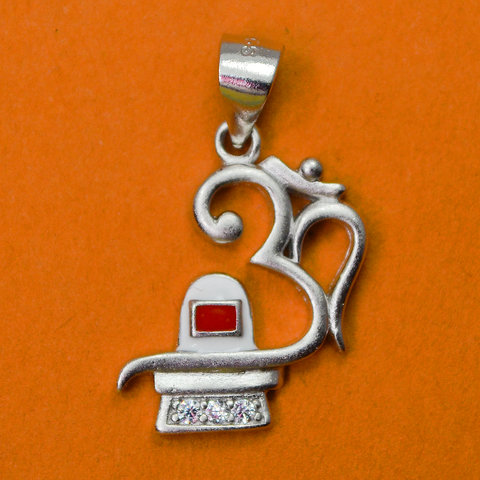 925 OM Pendant with Shiva ling Matte Silver Pendant (Design 42) - PAAIE