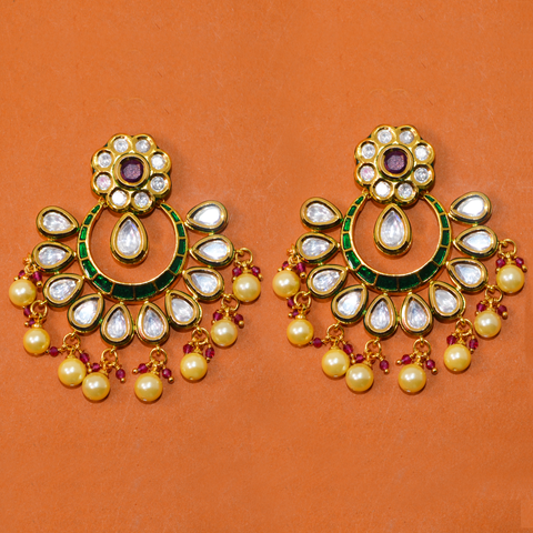 Gold Plated Kundan Earrings (Design 7) - PAAIE