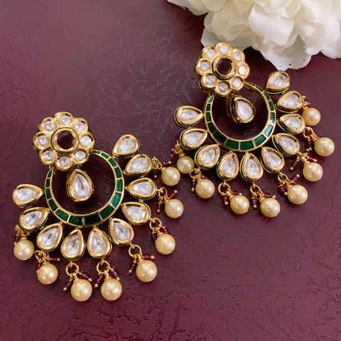 Gold Plated Kundan Earrings (Design 7) - PAAIE