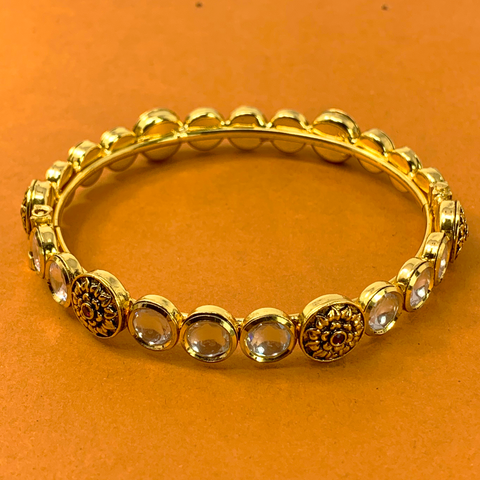 Gold Plated Kundan Openable Bracelet (Design 9) - PAAIE