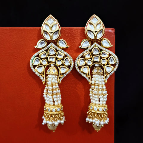 Gold Plated Beautifully White Beaded Kundan Earrings (E310)