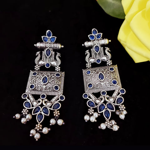 Traditional Style Oxidized Earrings with Semi-Precious Stones for Casual Party (E324)
