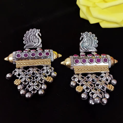 Traditional Style Oxidized Earrings with Semi-Precious Stones for Casual Party (E326)