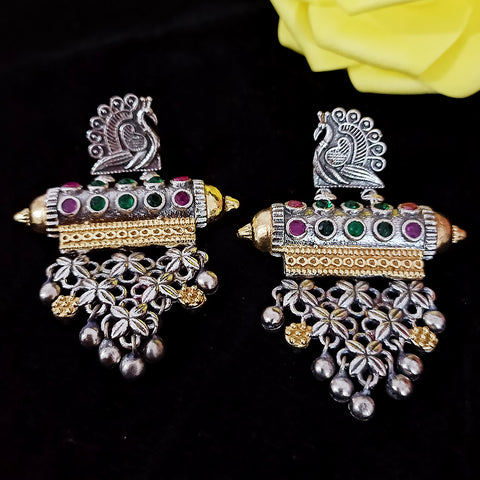 Traditional Style Oxidized Earrings with Semi-Precious Stones for Casual Party (E327)