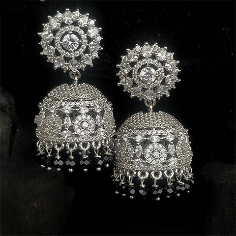 American Diamond Jhumki Style Earrings With Black Color Stone (E666)